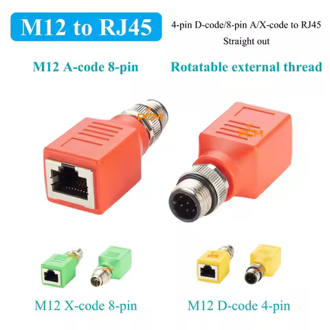 CAT6 M12 to RJ45 Adpater M12 4 Pin D-Code /8 Pin A/X-type Coding to RJ45 Male to Female Converter Co
