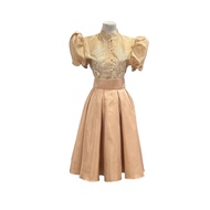 Puff-sleeve lady Barong match midi highwaist skirt
