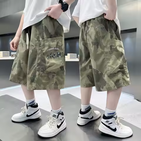 Kids Boy Summer U2 K Camouflage Cargo Shorts Y2K Children Casual Drawstring Camo Shorts Pants with P