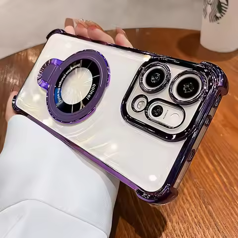 Transparent Shockproof Magnetic Bracket Phone Case For OPPO Reno 14 15 13 12 11 Reno15 Reno14 Reno13