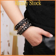 royal Multilayers Spike Rivets Chain Bracelet Gothic Punk Wide Cuff Leather Bracelet