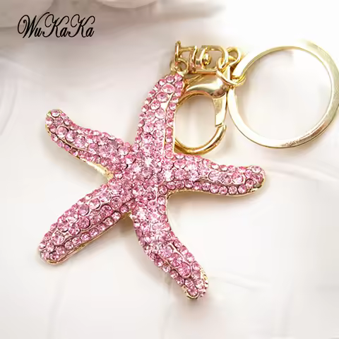 Fashion full Crystal Rhinestone Starfish Keychain for Women's Bags Decoration Pendants Accessories C