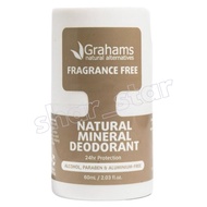 Grahams Natural Mineral Deodorant NEW Unscented Roll-On 60ml Aluminum Paraben Free 24Hr