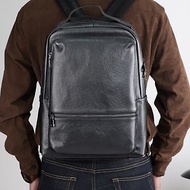 真皮雙層筆電背包 適用14吋 通勤商務牛皮雙肩包