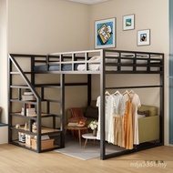 Heightened Multifunctional Hammock Space Loft Suspended Bed Frame Iron Two-Tier Family Elevated Stee