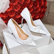 Snow Jade Flower Wedding Shoes - HC01 - Luxurious handmade flower embellished 9cm high heels (Thick 