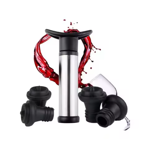 Vacuum Wine Saver Set, Pump Preserver with 4 Vacuum Wine Stoppers for White / Beer Wine, Stainless S