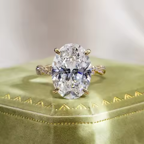 Hot Selling Custom Solitaire Ring 18k Solid Gold Engagement Wedding Ring 9CT F VS1 Oval Lab Grown Di