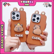 Vivo Y21T Y27s Y33s Y33T Y35 4G Y36 Y78 5G T1x 3D ear capybara leather matte soft phone case casing
