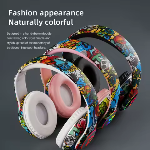 Graffiti Bluetooth Headphones Wireless LED Light Game Doodle Wireless Headsets With Mic For Kids Boy