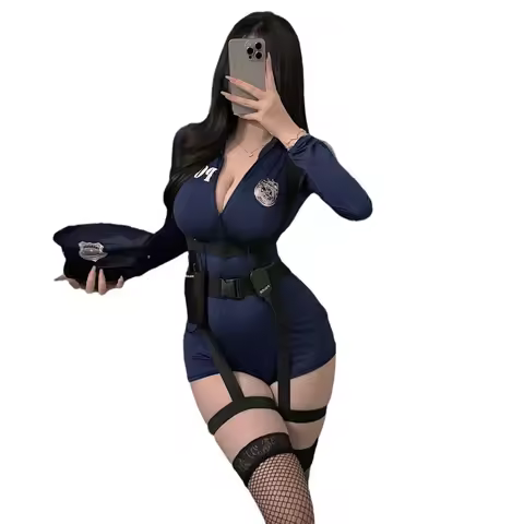 Nightclub Motorcycle Police Cosplay Uniform with Double Zipper Anime Skirt Halloween Costume Evening