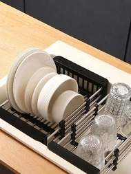 1 件不銹鋼和塑膠廚房水槽瀝水架可調式籃子,適合盤子、碗、水果、餐具、便攜式儲物架