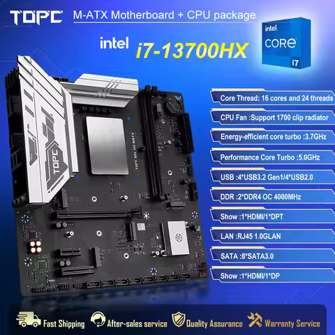 TOPC Intel Core 13th Gen i7-13700HX M-ATX CPU Kit: 16 cores, 24 threads, supports DDR4, 8 SATA ports