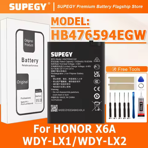100% New High Capacity HB476594EGW Battery For HONOR X6A/WDY-LX1/WDY-LX2 Replacement batteries +Free