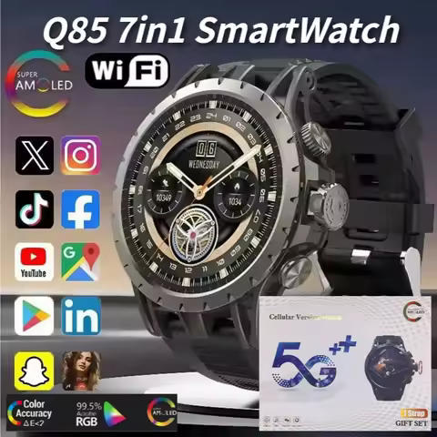 Q85 5G 7-in1 Netcom Smart Watch Rotating Camera GPS WIFI 4GB ROM 128GB ROM Amoled Android 9.0 Sim Ca