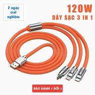 120W 3-Head Fast Charging Cable 3 in 1 Charging Cord 3 in 1 Charging Cord 1.2m long. Zinc alloy char