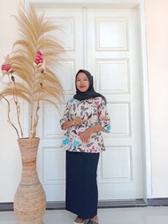 Baju Batik Atasan Wanita Blouse Lengan Panjang Batik 3 motif - blus salju, XL