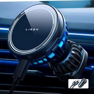 LISEN เคสที่ชาร์จติดรถยนต์ MagSafe Mini MagSafe เมาท์ที่ชาร์จในรถไร้สาย15W สำหรับ iPhone 15 14 13 12