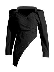 Straight Striped Shirt For Women V Neck Long Sleeve Irregular Hem Blouses Female Clothing Spring New