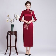 媽媽婚宴裝旗袍 高端禮服喜媽媽新款年輕喜婆婆婚禮服裙子秋
