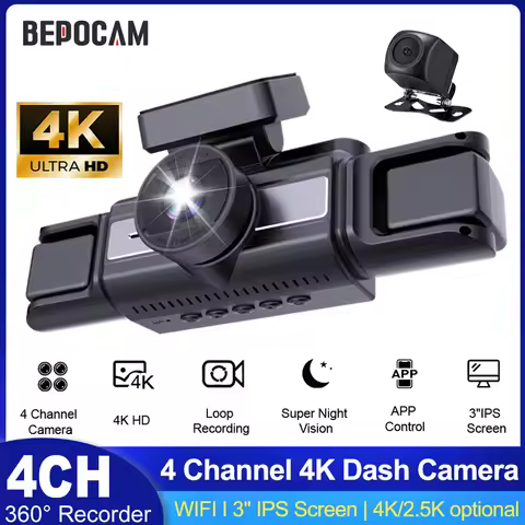 BEPOCAM 4 Channel 4K Dash Camera for Cars 360° Dashcam 4 Lens 1080p Front Left Right Rear Car DVR Wi