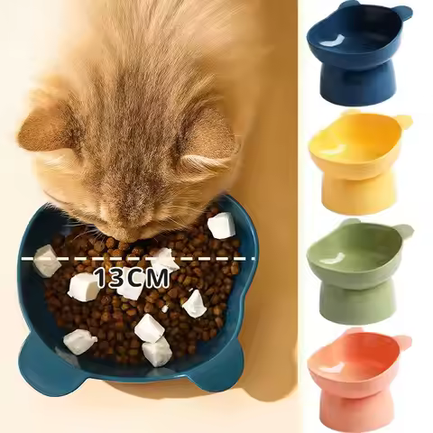 Plastic Cat Bowl Neck Protection Slanted Bear Face Foot Overturning Anti Bowl Bowl Drinking Shape Ca
