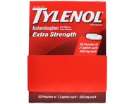 Tylenol Extra Strength Acetaminophen Individually Wrapped Medication, 50 Doses of Two Tablets, 500mg