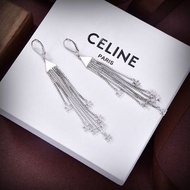 Celine 易扣三角流蘇凱旋門銀色耳環