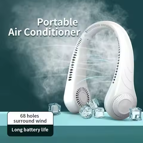 2023 Portable Neck Fan 4000mah Rechargeable USB Leafless Air Conditioner Bladeless Fans Hanging Neck