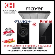 FUJIOH FH-GS2515 SVGL DOMINO GAS HOB 1 BURNER + RINNAI RB-3012H-CB INDUCTION HOB + MAYER MMSI900HS 90CM SLIMLINE HOOD