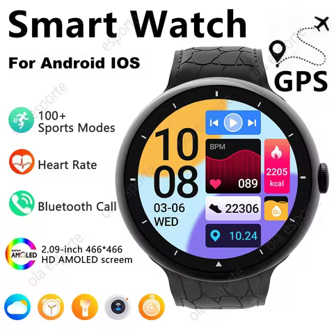 Smart Watch 2.09-inch AMOLED Screen Bluetooth Call Compass Tracker Men Sports Watches Health Monitor