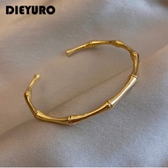 DIEYURO 316L Stainless Steel Temperament Bamboo Open Thin Bangle High Quality Handmade Anniversary Gift Pulseras Mujer 2022 New