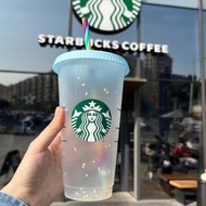 特價 [立發] Starbucks 星巴克冷水杯 星巴克變色杯 ins風 雪花杯 冷變杯 彩虹 吸管水杯 可循環使用 英