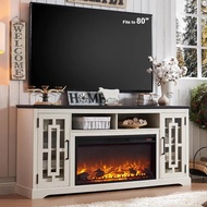 Fireplace Tv Stand With 36 Electric Fireplace For 80 Inch Tv, Farmhouse 32 Tall Highboy Entertainmen
