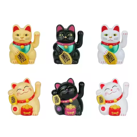 1pc Plastic Solar Powered Waving Lucky Cat Decoration Home Decor Shop Decor Office Decor Black/White