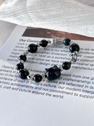 貓星人天鐵設計手鍊 - 醫療鋼/天鐵/彩虹黑曜石/貓星人彩曜石