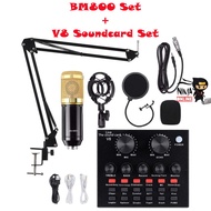 V8+BM800 Microphone Set Live Sound Card Transmitter Bluetooth Audio Interface Soundcard Recording Se
