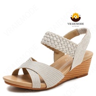 VRAIEMODE Fashion Wedge Sandals Soft Elastic Band Roman Shoes Light weight Non-slip Womens Sandals M