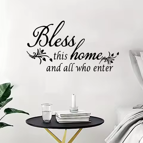1Pc "Bless This Home and All Who Enter" Scroll Leaf Wall Sticker, Pvc Wall Decoration for Home Decor