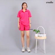 manashop78 ชุดเซ็ท เสื้อคอปก แขนสั้น สกรีนลายโบว์+กางเกงขาสั้น ผ้าวูลเวฟ 5504-img-58#