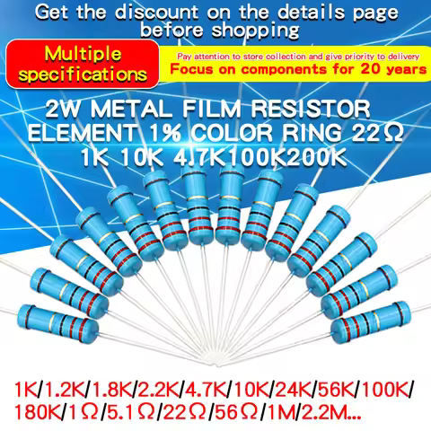 100PCS 2W Metal Film Resistor 1% 2W 1 2 3 4.7 10 20 30 100 200 220 300 680 910 1k 10k 100k 150K 220K