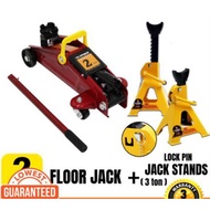 COMBO 2 Ton Hydraulic Floor Jack + 3 Ton Heavy Duty Jack Stand (1Pair/2Pcs)
