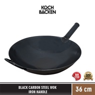 Koch&amp;backen Wok Pre-seasoned Iron Handle Black Carbon Steel Wok 36cm