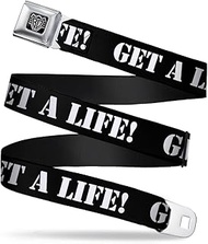Seatbelt Belt - GET A LIFE! Black/White - 1.0" Wide - 20-36 Inches in Length