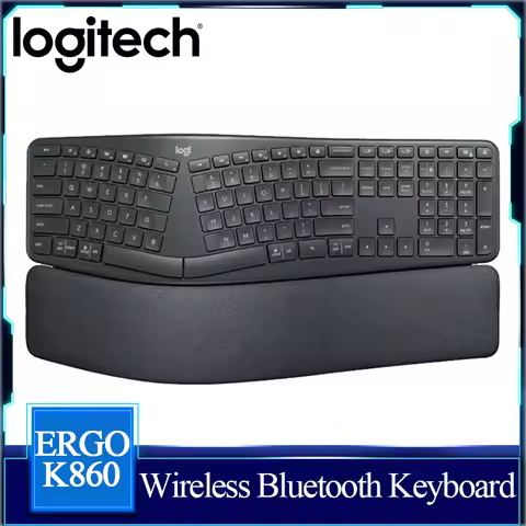 Logitech ERGO K860 Wireless Bluetooth Keyboard Ergonomic Split Keyboard with Wrist Rest for Computer