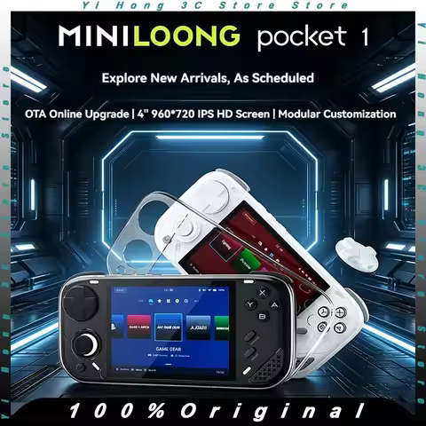 MINILOONG Pocket 1 4" Open Source Handheld RK3566 ROCKNIX 90Hz IPS Retro Console Modular RGB Hall Jo