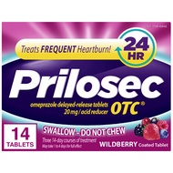 Prilosec OTC Frequent Heartburn Relief Medicine and Acid Reducer Wildberry Flavor 14 Tablets Omepraz