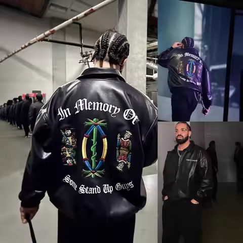 Drake VAVA Rapper Tour Same Style Motorcycle Jacket Leather American Style Trendy Brand Unisex