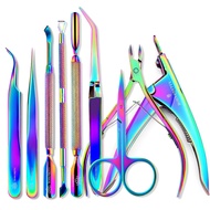 BORN PRETTY Stainless Steel Rainbow Tweezer Clipper Nail Clipper Cutter Scissors Dead Skin Remover E