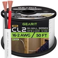 GearIT 16/2 Speaker Wire (50 Feet) 16AWG Gauge - in Wall Audio Speaker Wire Cable / CL2 Rated / 2 Co